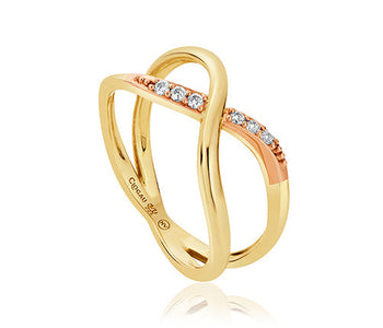 Clogau Kiss Diamond 9ct Yellow Gold Crossover Ring, CGKDR