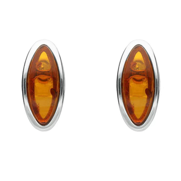 Sterling Silver Amber Round Tapered Edge Marquise Stud Earrings, E2171