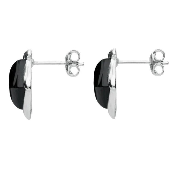 Sterling Silver Whitby Jet Square Wave Stud Earrings, E2175.