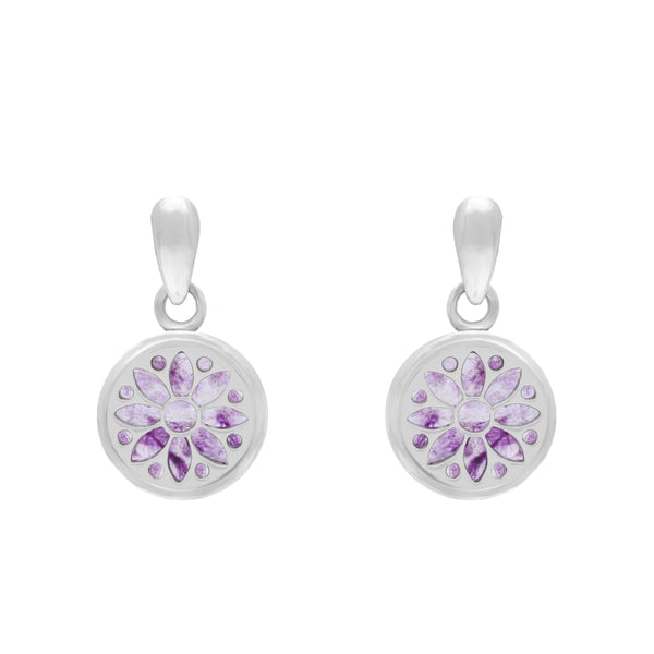Sterling Silver 10mm Blue John Sunflower Chatsworth Décor Round Drop Earrings