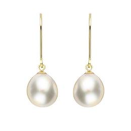 00177902 18ct Yellow Gold White Pearl 9mm Lever Back Drop Earrings, E2518.