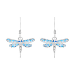 Sterling Silver Blue Enamel Dragonfly Hook Earrings