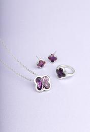 Sterling Silver Blue John Bloom Four Leaf Clover Stud Earrings