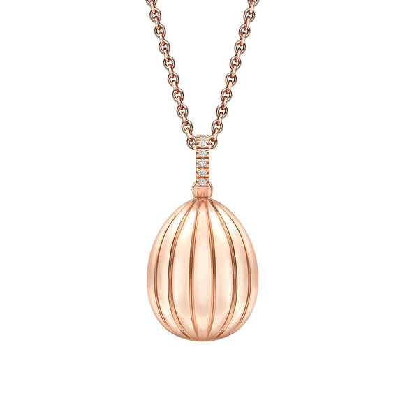 Faberge Colours of Love 18ct Rose Gold Diamond Ruby Fluted Limited Edition Egg Pendant 1831PE3146