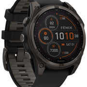 Garmin Fenix 8 47mm Sapphire Solar Carbon Grey DLC Titanium Black Pebble Grey Silicone Watch