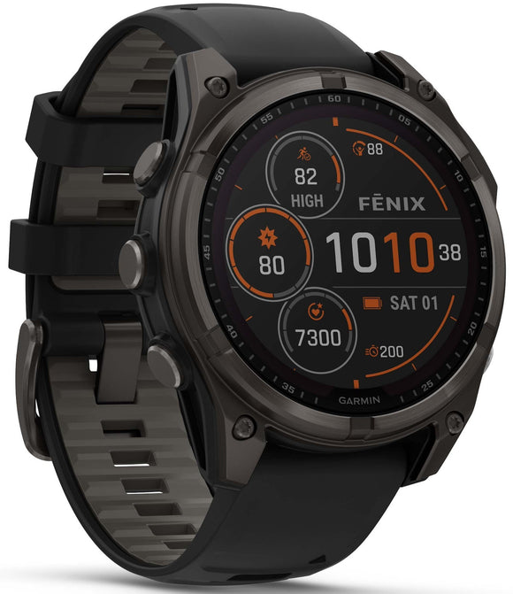 Garmin Fenix 8 47mm Sapphire Solar Carbon Grey DLC Titanium Black Pebble Grey Silicone Watch