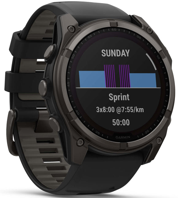 Garmin Fenix 8 51mm Sapphire Solar Carbon Grey DLC Titanium Black Pebble Grey Silicone Watch