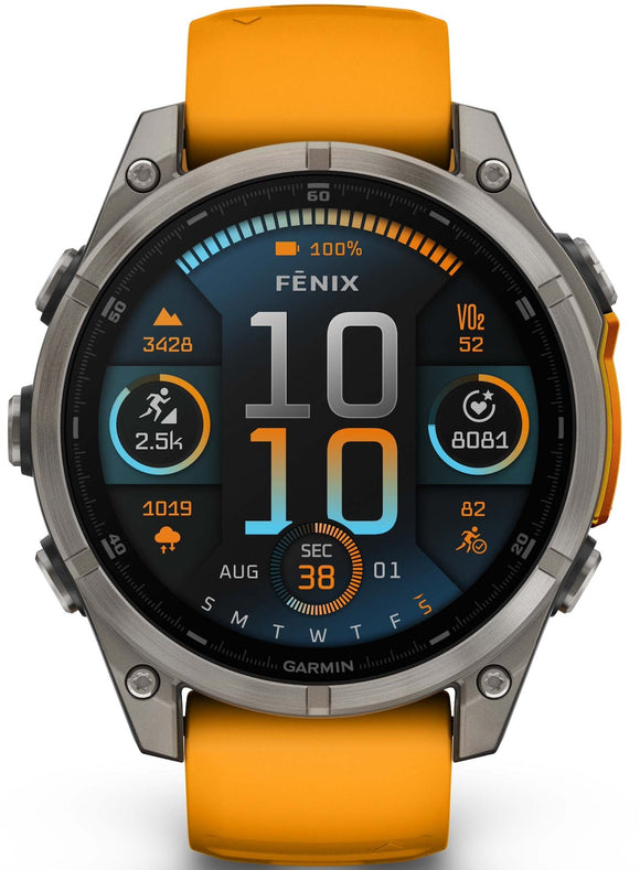 Garmin Fenix 8 47mm Sapphire AMOLED Titanium Spark Orange Graphite Silicone Watch