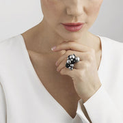 Georg Jensen Moonlight Grapes Sterling Silver Black Onyx Large Dress Ring 20000352