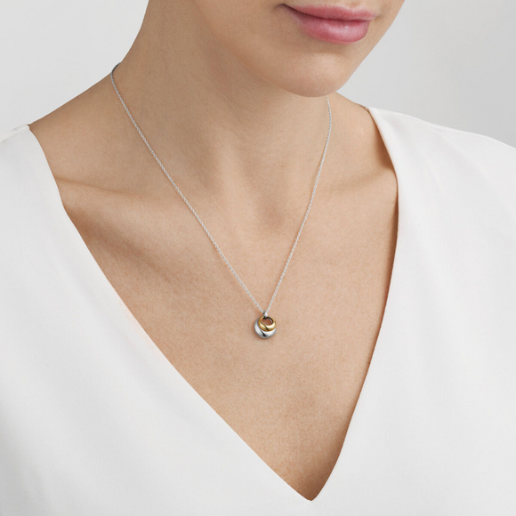 Georg Jensen Curve Sterling Silver 18ct Yellow Gold Necklace, 10018360