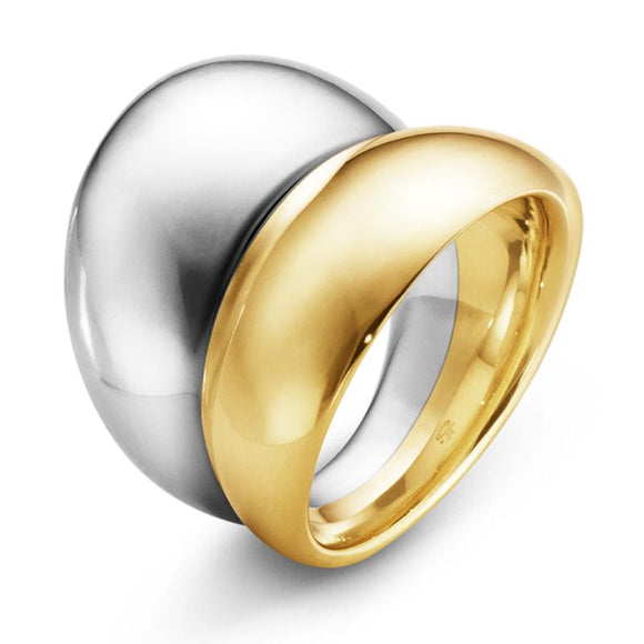 Georg Jensen Curve Sterling Silver 18ct Yellow Gold Ring 20000029