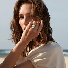 Georg Jensen Curve Sterling Silver 18ct Yellow Gold Ring 20000029