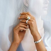 Georg Jensen Curve Sterling Silver 18ct Yellow Gold Ring, 20000029