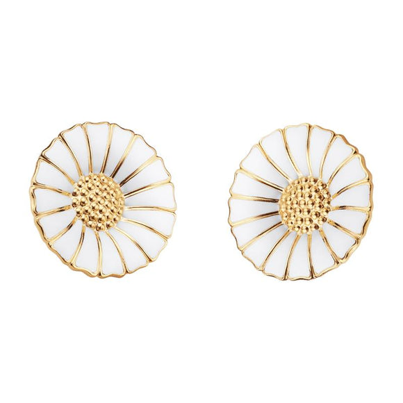 Georg Jensen Daisy Yellow Gold plated sterling silver Enamel Stud Earrings, 3539207.