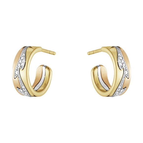 Georg Jensen Fusion 18ct Gold Diamond Small Open Hoop Earrings, 20000970.