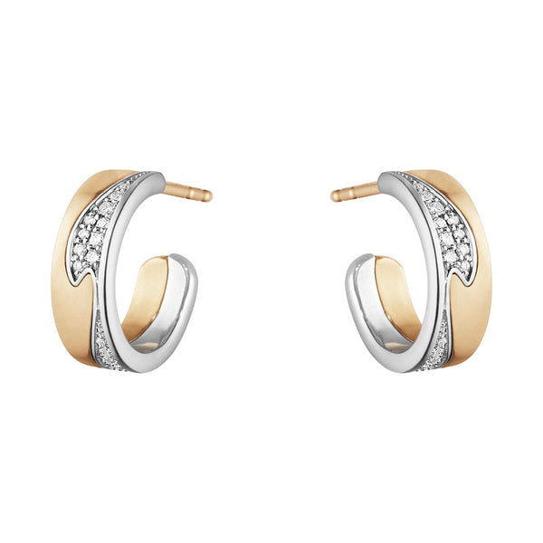 Georg Jensen Fusion 18ct Rose Gold Diamond Small Open Hoop Earrings, 10018753.