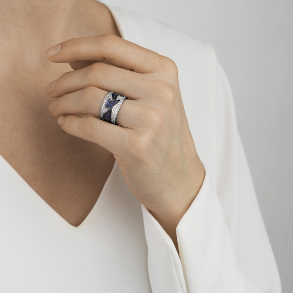 Georg Jensen Fusion 18ct White Gold Blue Sapphire Centre Ring, 20000327.