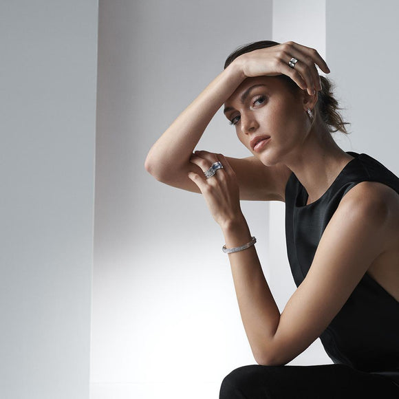 Georg Jensen Fusion 18ct White Gold Diamond Pave Centre Ring, 20000332