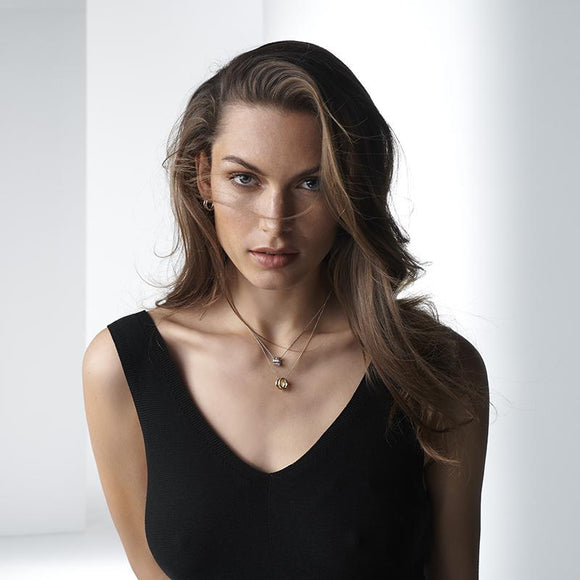 Georg Jensen Fusion 18ct Yellow and White Gold 0.22ct Diamond Open Necklace, 10016423.