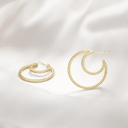 Georg Jensen Halo 18ct Yellow Gold 1.22ct Diamond Large Hoop Earrings, 10014068.
