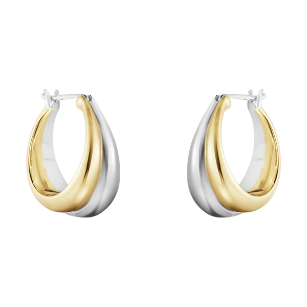 Georg Jensen Curve Sterling Silver 18ct Yellow Gold Hoop Earrings 10018101