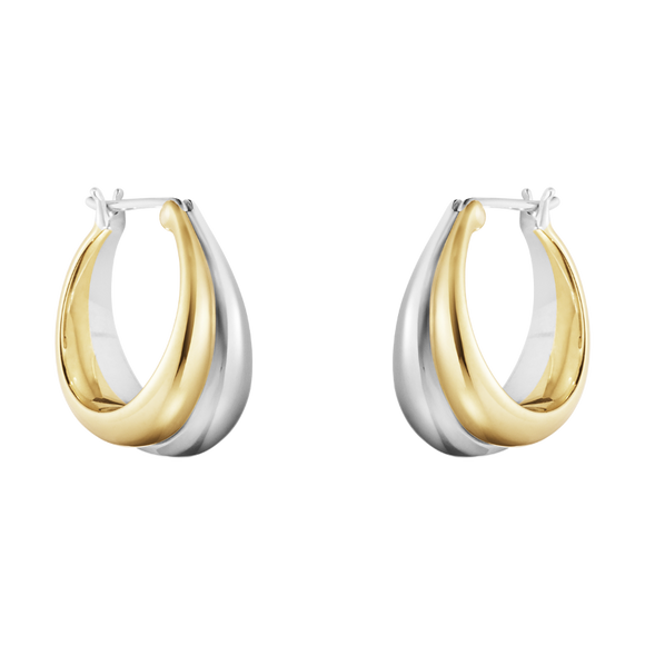 Georg Jensen Curve Sterling Silver 18ct Yellow Gold Hoop Earrings 10018101