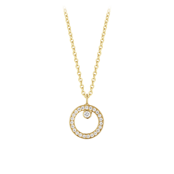 Georg Jensen Halo 18ct Yellow Gold 0.06ct Diamond Circular Necklace, 10014138.