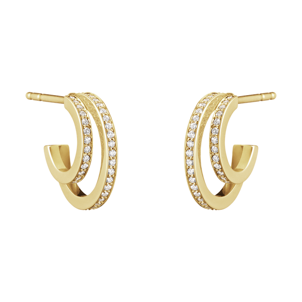 Georg Jensen Halo 18ct Yellow Gold 0.32ct Diamond Hoop Earrings, 10014065.