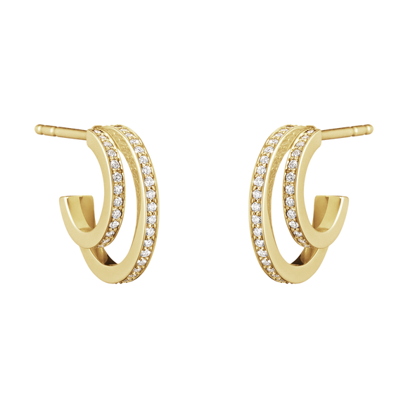 Georg Jensen Halo 18ct Yellow Gold 0.32ct Diamond Hoop Earrings, 10014065.