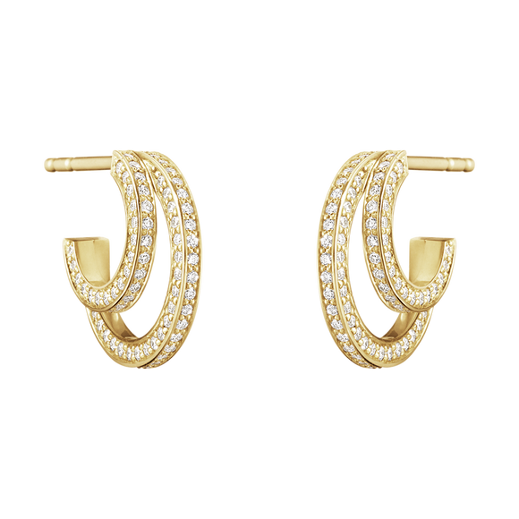 Georg Jensen Halo 18ct Yellow Gold 0.56ct Diamond Double Hoop Earrings, 10014066.