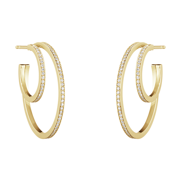 Georg Jensen Halo 18ct Yellow Gold 0.64ct Diamond Large Hoop Earrings, 10014067.