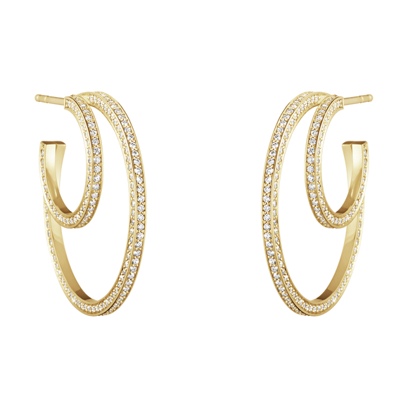 Georg Jensen Halo 18ct Yellow Gold 1.22ct Diamond Large Hoop Earrings, 10014068.