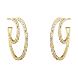 Georg Jensen Halo 18ct Yellow Gold 1.22ct Diamond Large Hoop Earrings, 10014068.