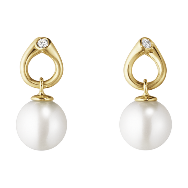 Georg Jensen Magic 18ct Yellow Gold Diamond Pearl Earrings. 3519643.