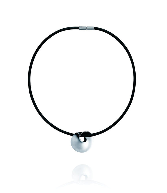 Georg Jensen Mobius Sterling Silver Black Rubber Necklace 3536032