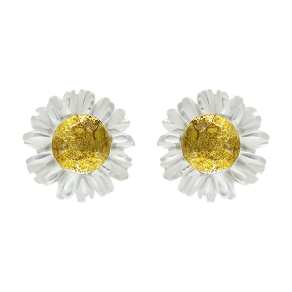 Gold Plated Sterling Silver White Mother Of Pearl Tuberose 6mm Daisy Earrings, E2207.
