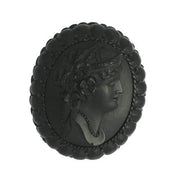 LARGE OVAL HEAVY CARVED WOMAN PATTERNED EDGE ANTIQUE JET UNIQUE BROOCH WITH METAL PIN munq0000549