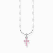 Thomas Sabo Sterling Silver Cross Pink Zirconia Necklace