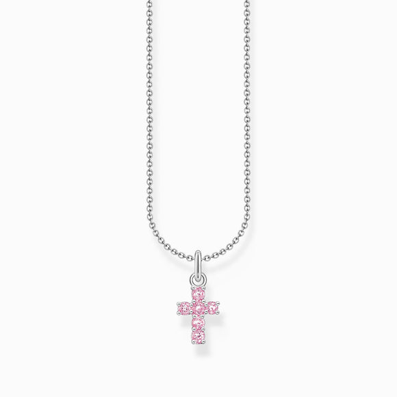 Thomas Sabo Sterling Silver Cross Pink Zirconia Necklace
