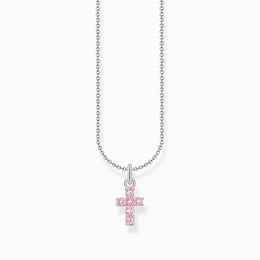 Thomas Sabo Sterling Silver Cross Pink Zirconia Necklace
