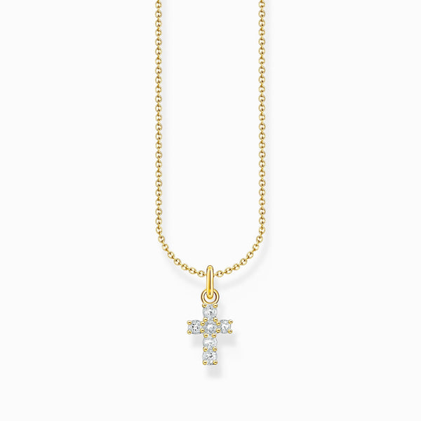 Thomas Sabo Gold Plated Sterling Silver Cross White Zirconia Necklace