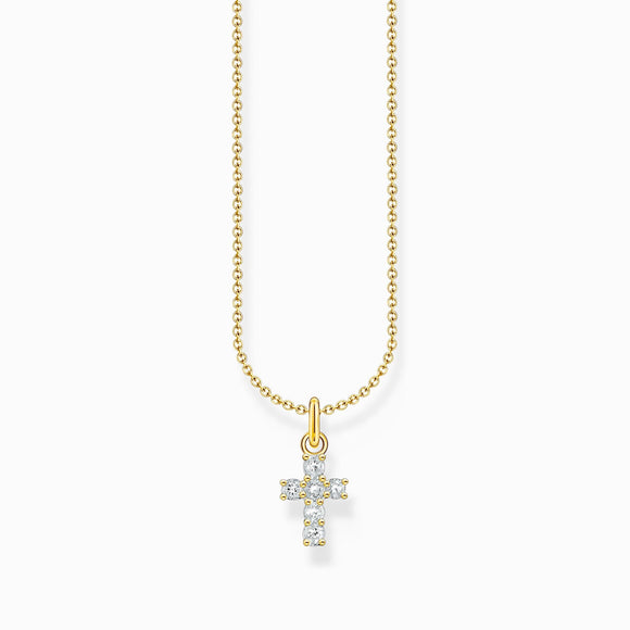 Thomas Sabo Gold Plated Sterling Silver Cross White Zirconia Necklace