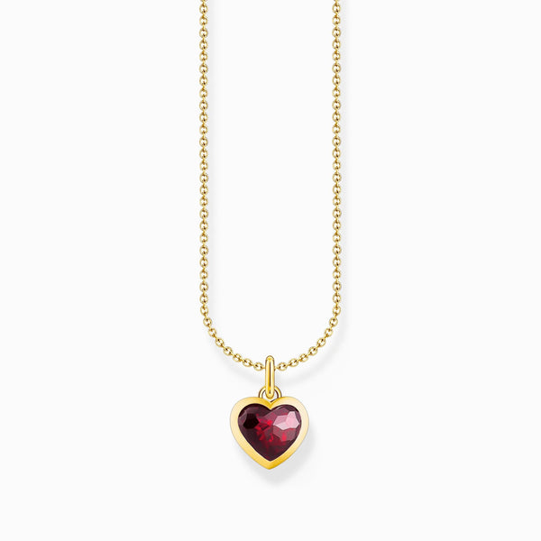 Thomas Sabo Gold Plated Sterling Silver Red Zirconia Heart Necklace
