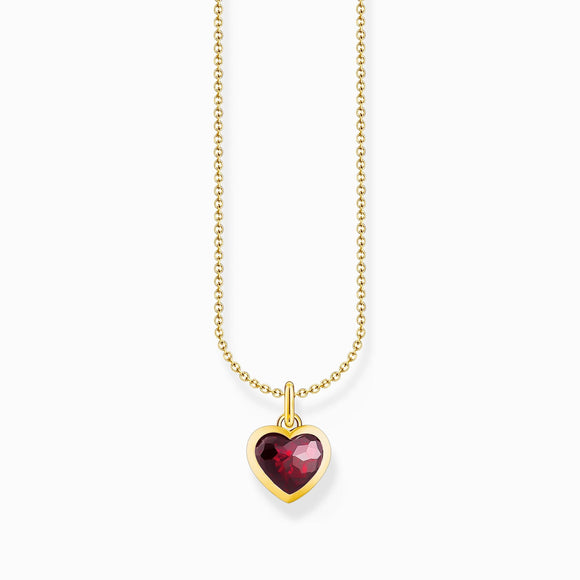 Thomas Sabo Gold Plated Sterling Silver Red Zirconia Heart Necklace