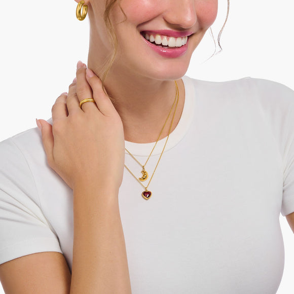 Thomas Sabo Gold Plated Sterling Silver Red Zirconia Heart Necklace