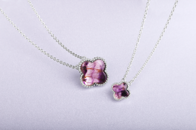 Sterling Silver Blue John Bloom Large Four Leaf Clover Ball Edge Chain Necklet