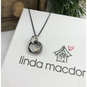 Linda Macdonald Three Little Birds Sterling Silver 9ct Gold Necklace
