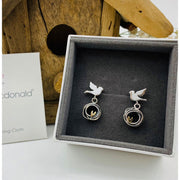 Linda Macdonald Three Little Birds Sterling Silver 9ct Gold Stud Earrings