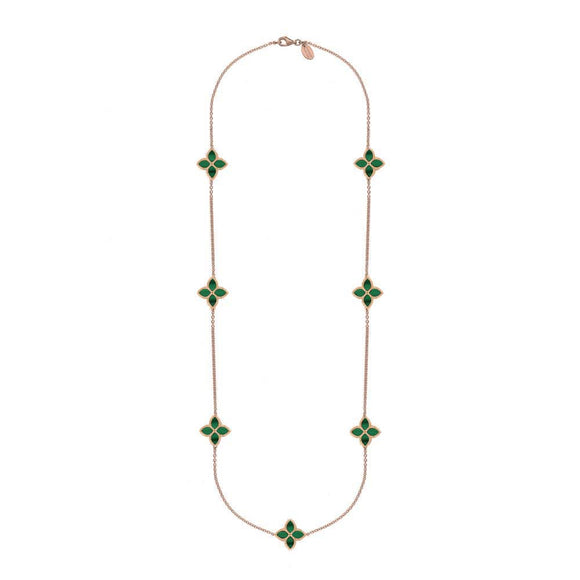 18ct Rose Gold Malachite Eden Long Marquise Flower Necklace