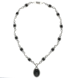 Sterling Silver Whitby Jet Marcasite Thirteen Stone Twist Link Necklace